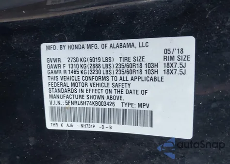 2019 Honda Odyssey Ex-L from USA, damaged, VIN 5FNRL6H74KB003426